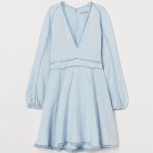 H&M Linen-Blend Dress, light blue NWOT